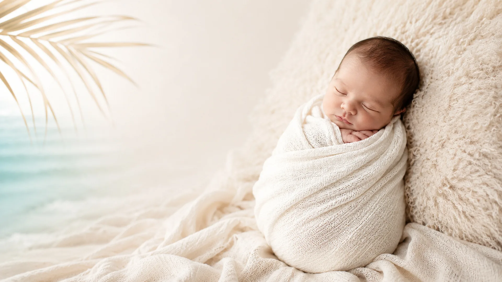 Newborn baby swaddled and sleeping, photographed by a Tampa newborn photographer
